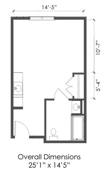 A simple bathroom floor plan featuring essential fixtures and dimensions.