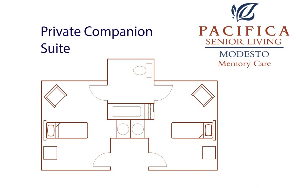 Floor plan of a private companion suite at Pacifica Senior Living.