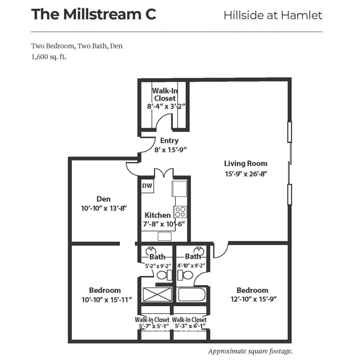 Floor plan of 'The Millstream C' featuring two bedrooms and a den.