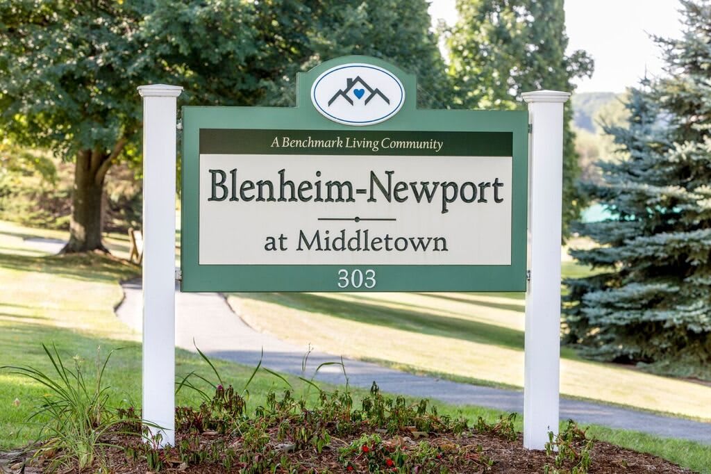 A sign for Blenheim-Newport at Middletown, a community location.