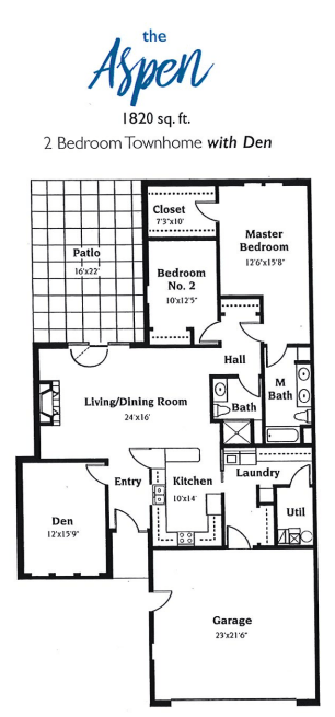 A floor plan of a two-bedroom apartment with labeled rooms.