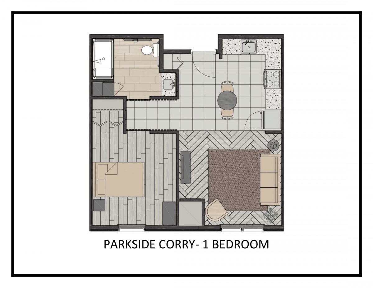 Floor plan of Parkside Corry - 1 Bedroom Apartment.