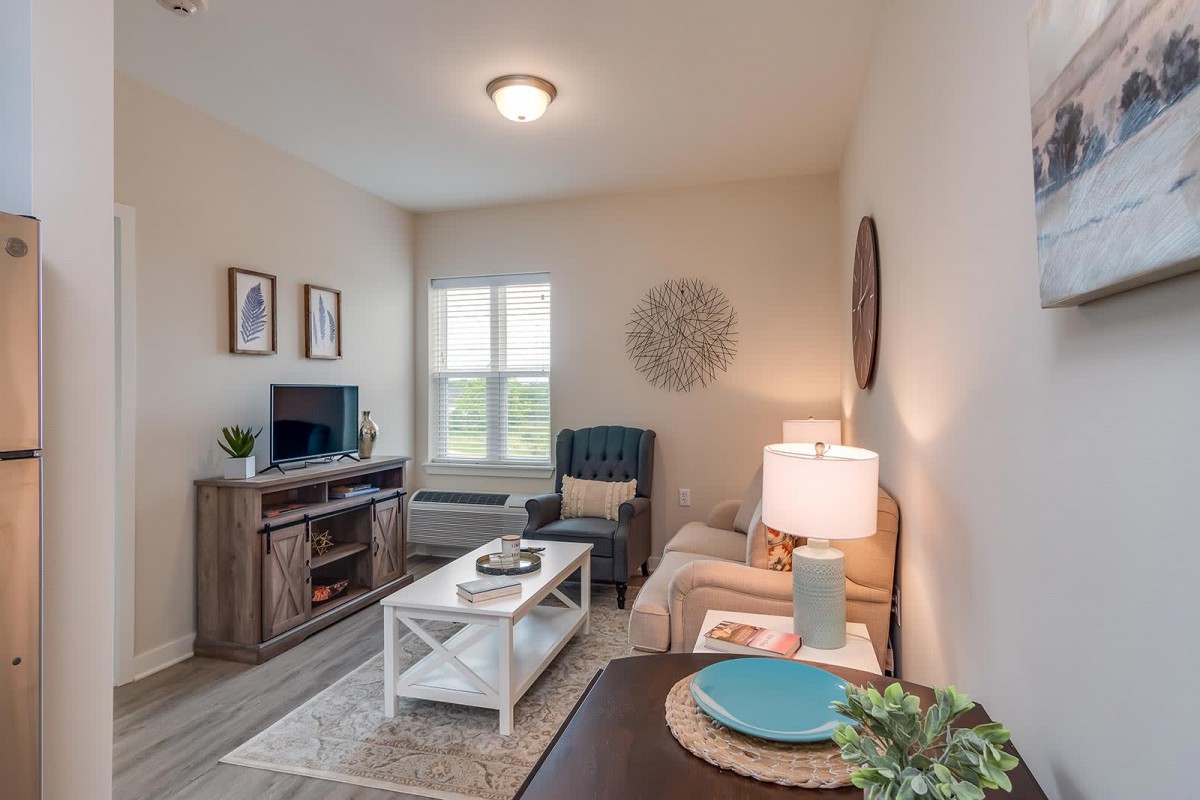 A cozy living room with stylish decor and modern furniture.