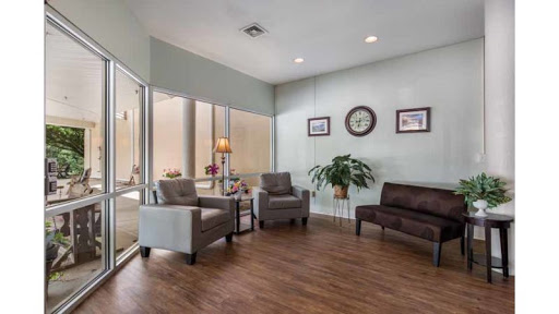 A cozy waiting room featuring comfortable seating, natural light, and decorative elements.