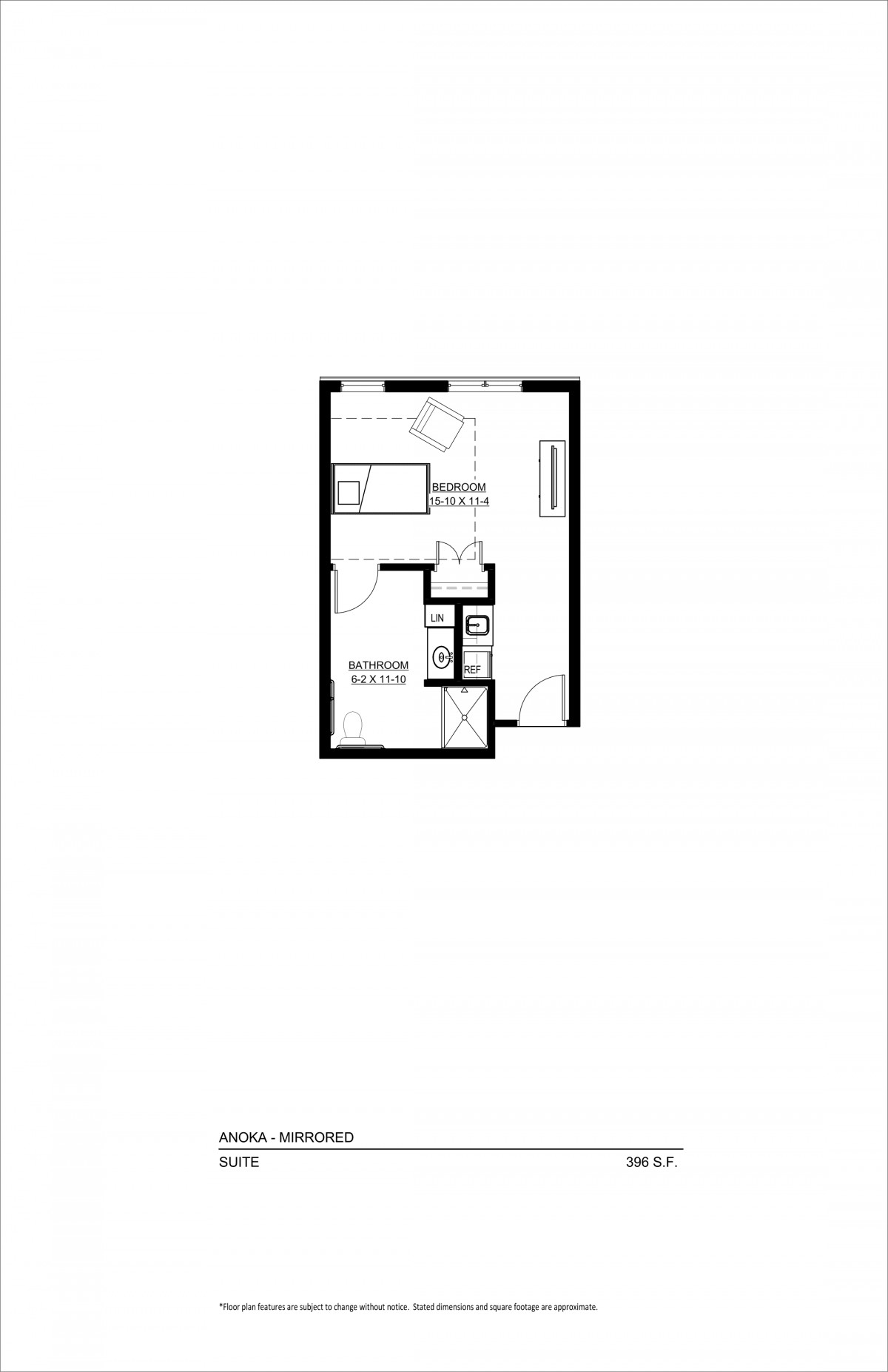 A detailed floor plan of a compact apartment unit.
