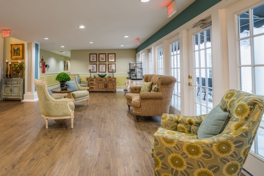 A cozy living room with comfortable seating and inviting decor.