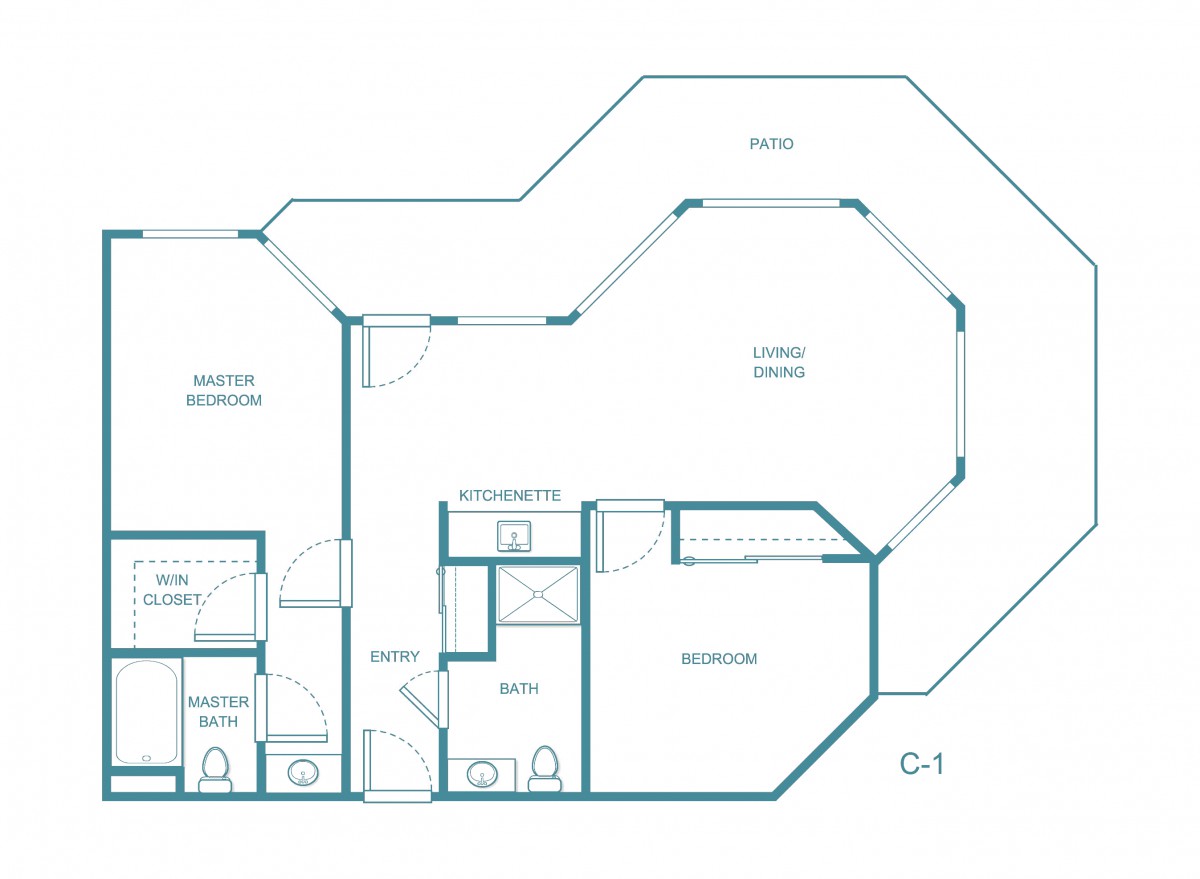 A schematic layout of an architectural floor plan.
