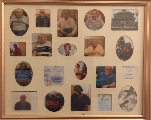 A collage of various portraits displayed in a framed arrangement, showcasing memories and moments with different individuals.