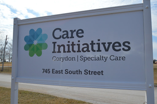 Sign for Care Initiatives located at 745 East South Street in Corydon, specializing in health care services.