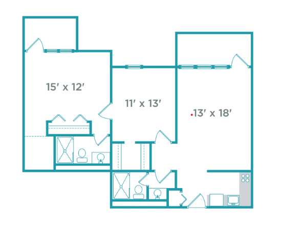 A blueprint of an apartment showing room dimensions.