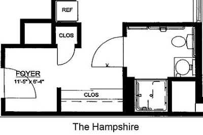 A floor plan of an apartment labeled 'The Hampshire'.