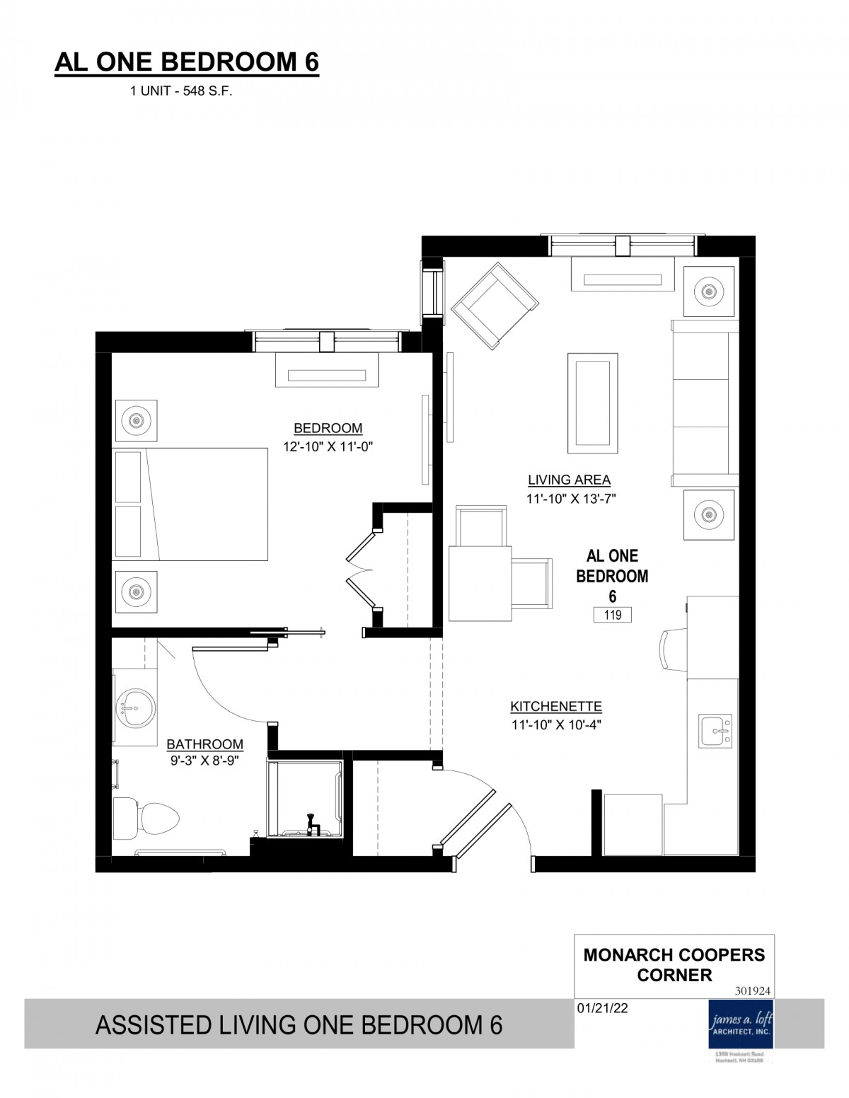 A floor plan of an apartment with labeled rooms, including a bedroom, living room, kitchen, and bathroom.