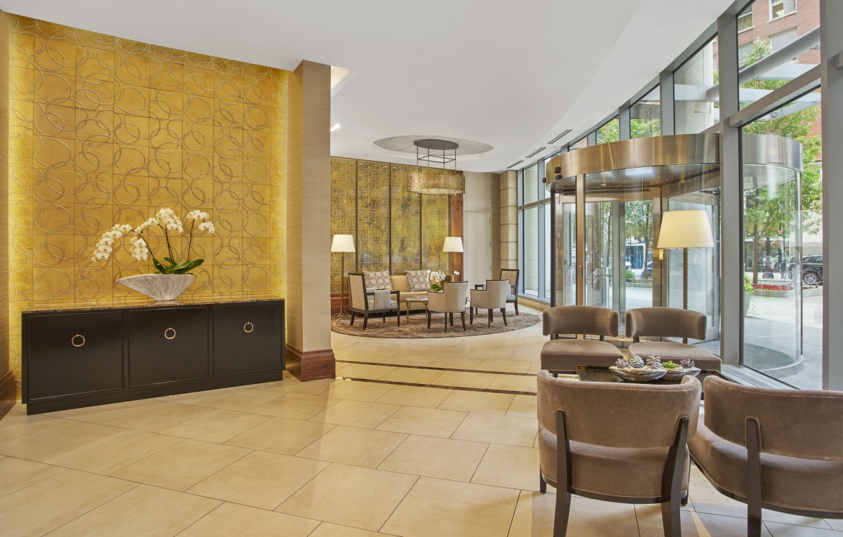 A luxurious and modern lobby with elegant furnishings and decor.