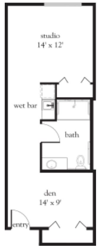 A simple floor plan layout showing a wet bar and a bathroom.