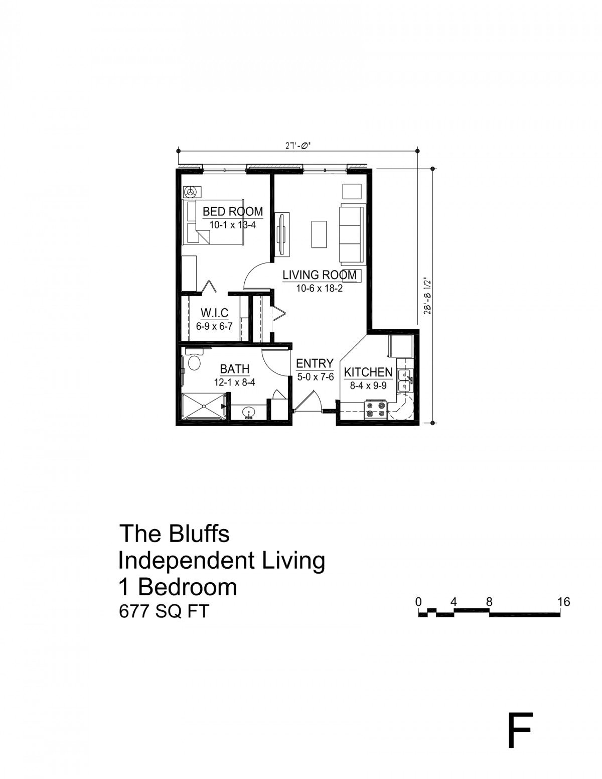 The Bluff Independent Living 1 Bedroom Floor Plan (877 SQ FT)