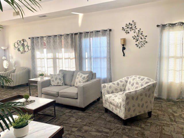 A cozy and well-decorated living room with modern furniture and natural lighting.