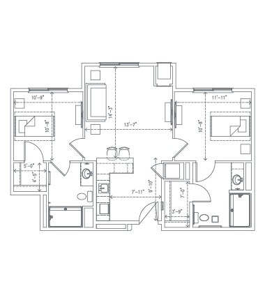 Architectural floor plan of a residential apartment with multiple rooms.