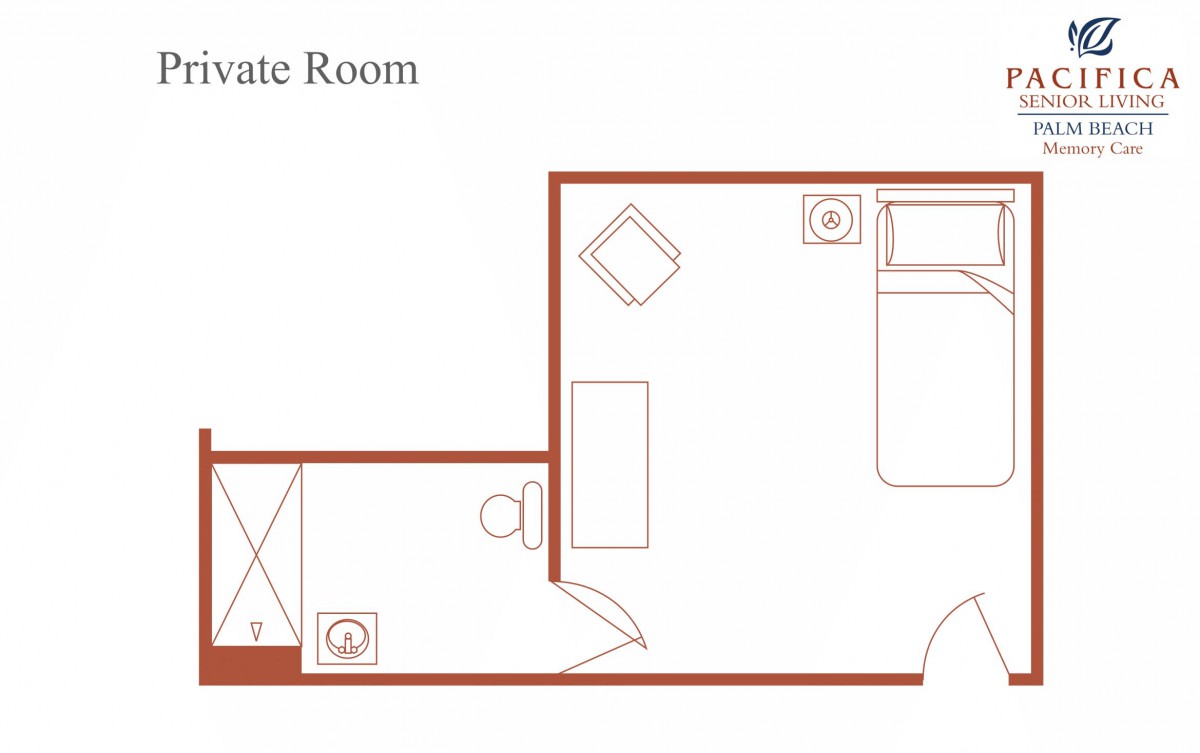 Floor plan of a private room with furniture layout.