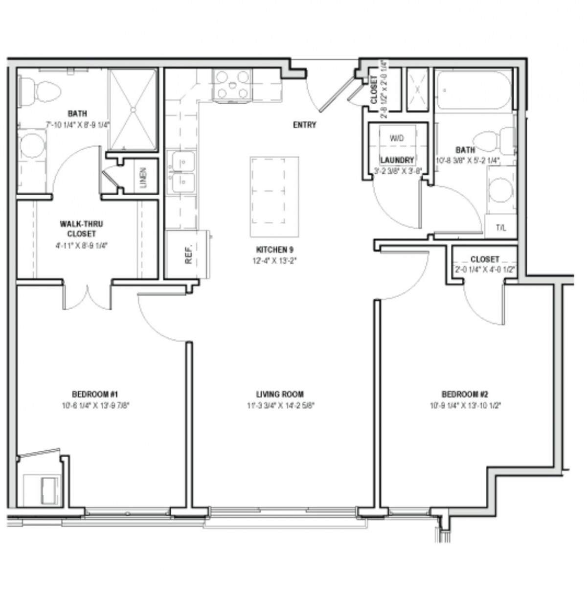 A detailed floor plan of an apartment showing the layout of rooms and spaces.