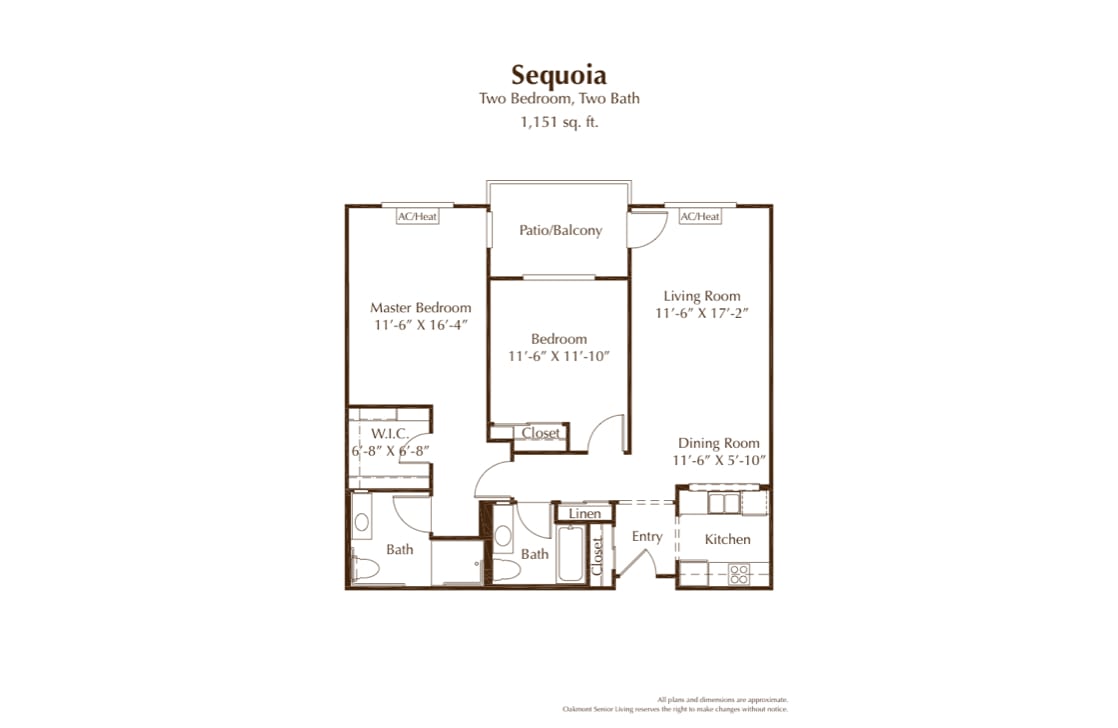 Floor plan of a two-bedroom apartment with designated areas for living room, kitchen, and bathroom.