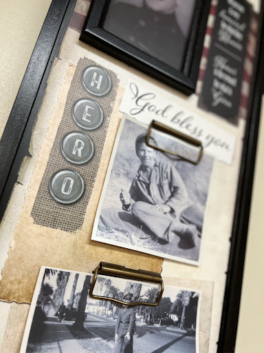 A beautifully arranged wall display featuring vintage photos and inspirational messages.
