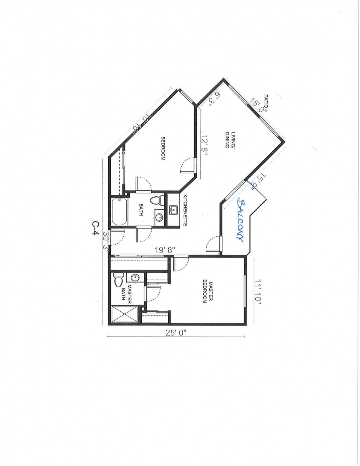 A detailed floor plan of a residential building, showcasing different rooms and their dimensions.