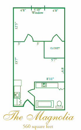 A simple architectural floor plan showing the layout and dimensions of an apartment.