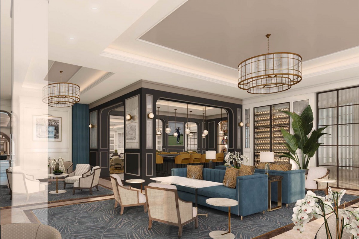 A modern and elegant lounge with stylish furniture and sophisticated lighting.