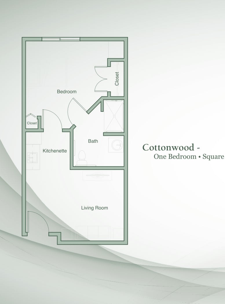 Cottonwood one-bedroom apartment floor plan.