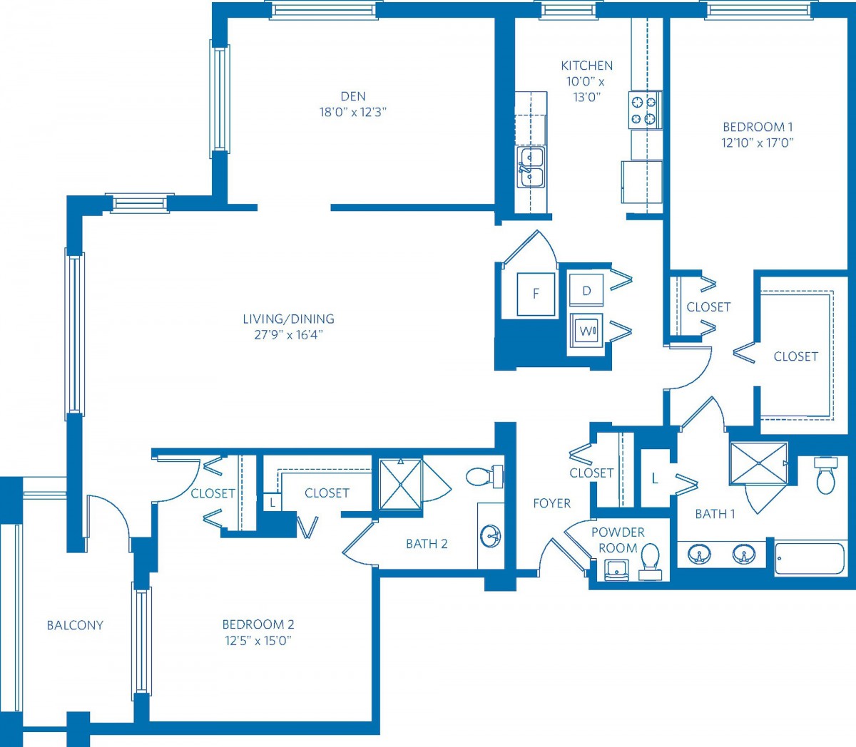A detailed floor plan of an apartment showing room layouts and dimensions.