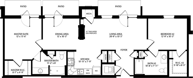 A floor plan layout of an apartment, showcasing various rooms and spaces.