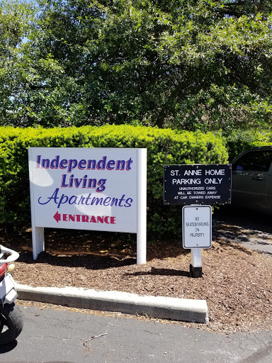 Entrance to Independent Living Apartments with parking restrictions sign.