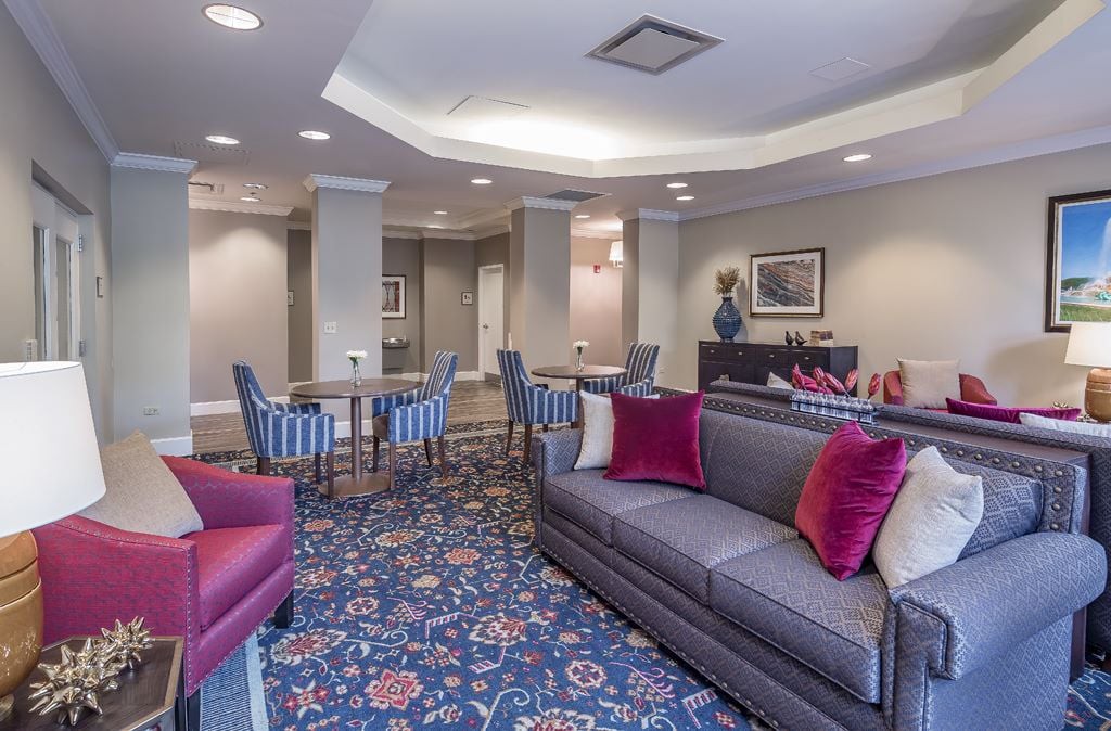 A stylish living room featuring modern furniture and elegant decor.