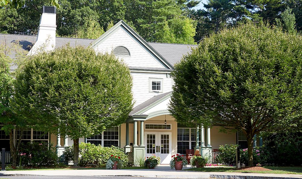 A charming house surrounded by lush trees with an inviting entrance.