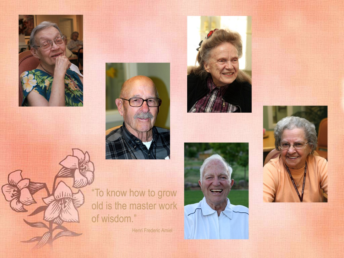 A collage of elderly individuals accompanied by a quote about wisdom.