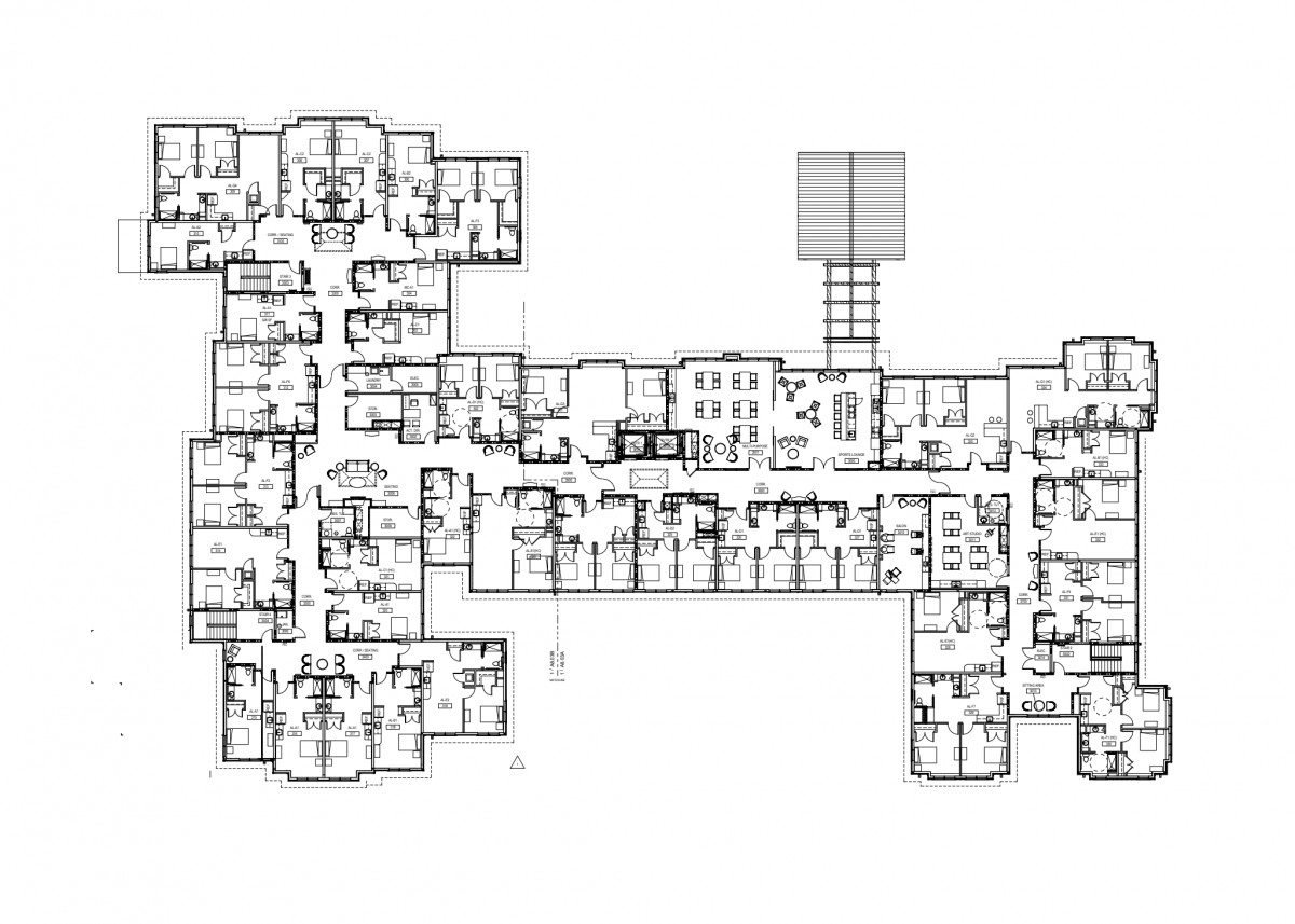Floor plan of a multi-unit residential building layout.