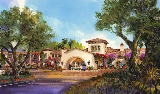 A picturesque Mediterranean-style villa surrounded by lush greenery and vibrant flowers.