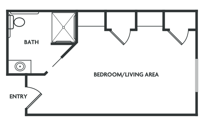 Floor plan showing a combined bedroom and living area.