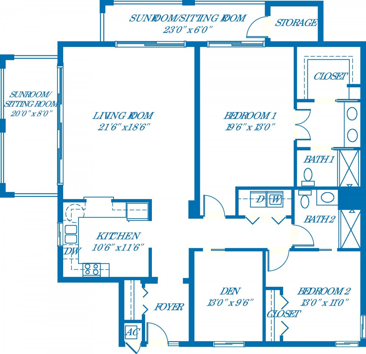 Blueprint floor plan of an apartment layout showcasing multiple rooms and amenities.