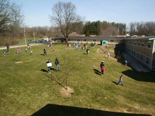 A community gathering in a green space, with people engaging in various activities on a sunny day.