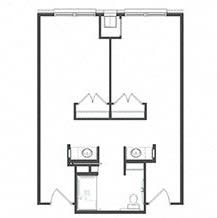 A simple architectural floor plan layout featuring a bathroom with dual sinks.