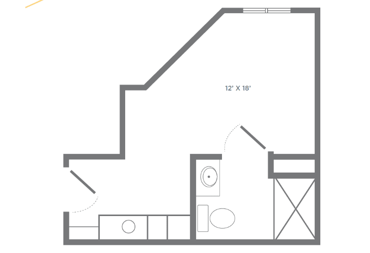 A simple architectural floor plan layout showing a bathroom and adjacent rooms.