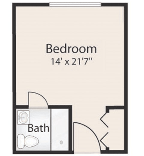 A floor plan showing a bedroom with attached bathroom.
