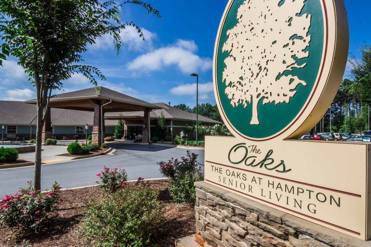 Entrance to The Oaks at Hampton, a senior living community.