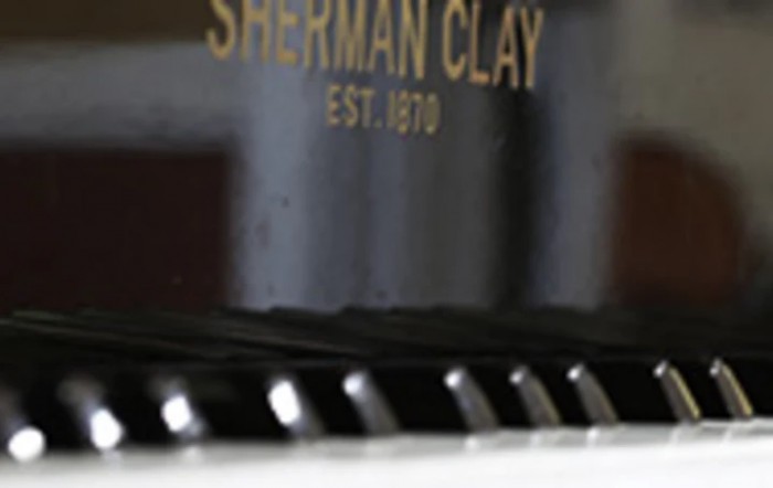 Close-up of a Sherman Clay piano keyboard.