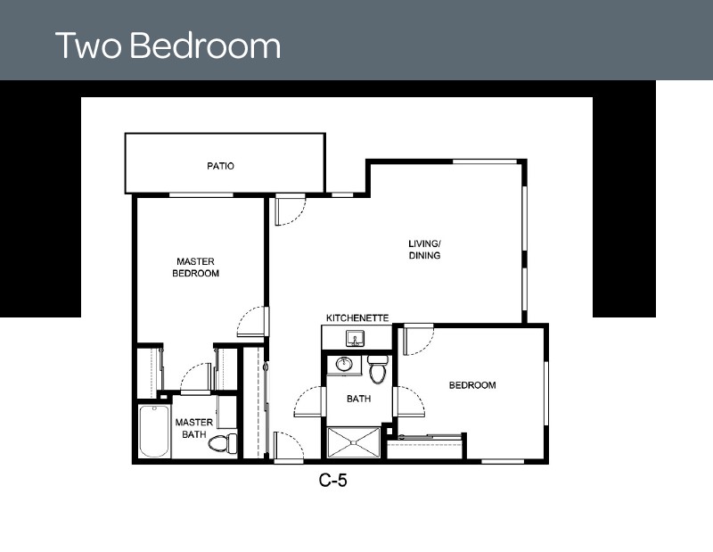 Floor plan of a two-bedroom apartment.