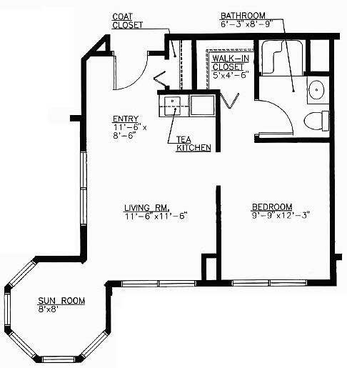 A detailed floor plan of an apartment featuring a living room, bedroom, kitchen, bathroom, and dining area.