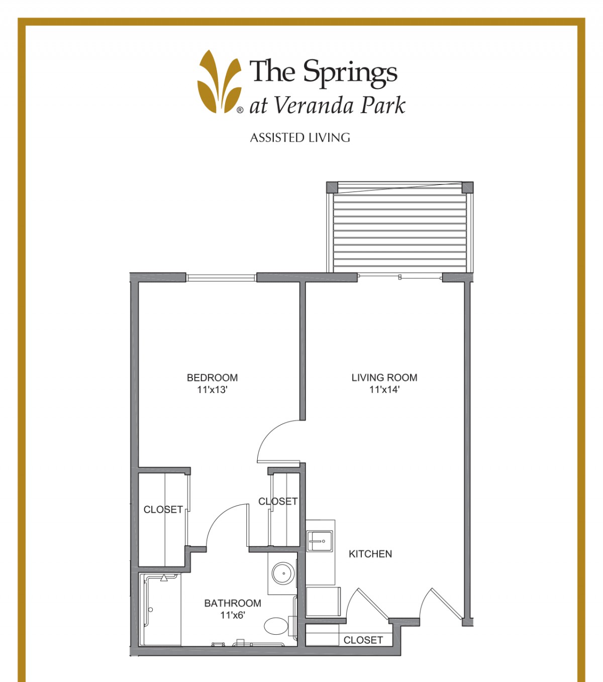 A floor plan of a residential apartment at 'The Springs at Veranda Park' showcasing the layout with labeled rooms.