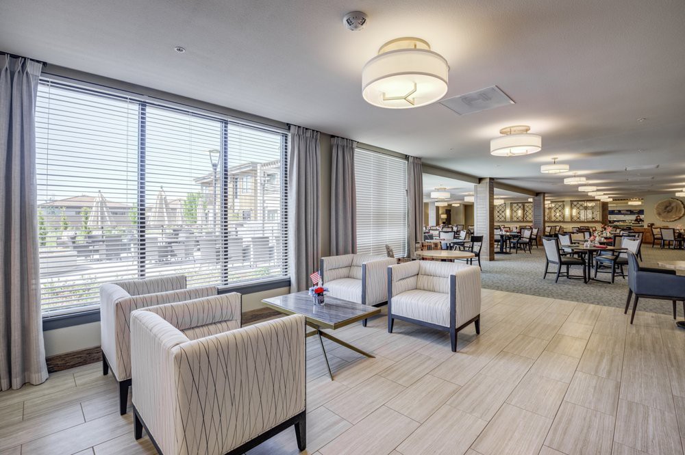 Modern lobby with comfortable seating and stylish lighting.