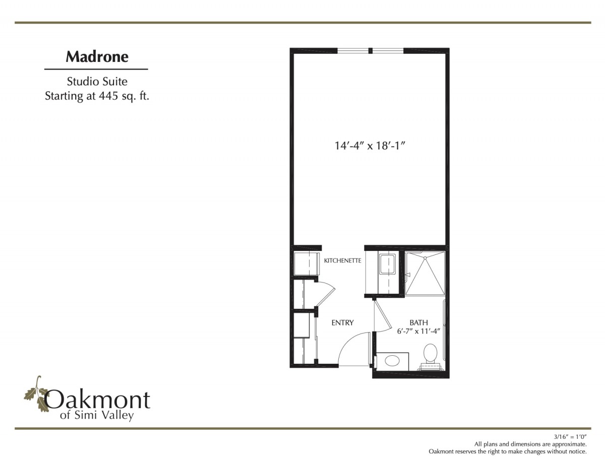 Floor plan of a studio suite showcasing the layout and dimensions.